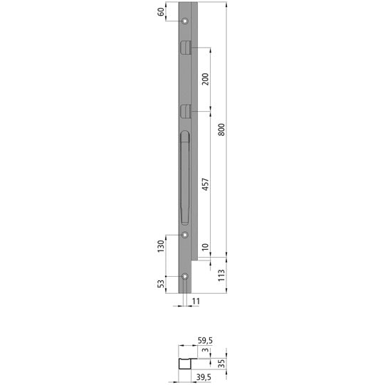 K20 Fr. corner stanchion, L, KTL stl., 800 mm, screw ver.