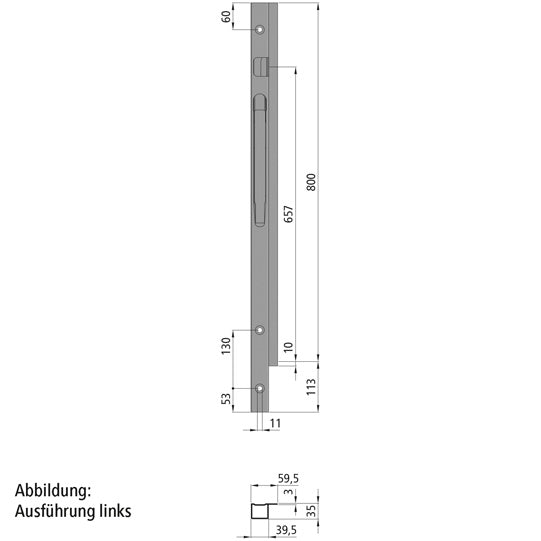 K20 front corner stanchion, R, stl. KTL, 800mm, TIR, screw ver.