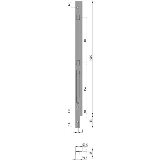 K20 Fr. corner stanchion, L, KTL stl., 1000 mm, screw ver.