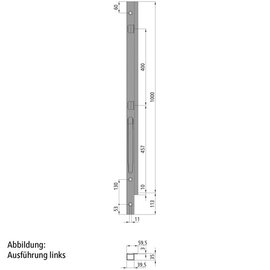 K20 Fr. corner stanchion, R, KTL stl., 1000 mm, screw ver.