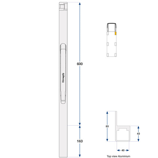 K30 Pendulum pillar, front, right, aluminum, 600 mm