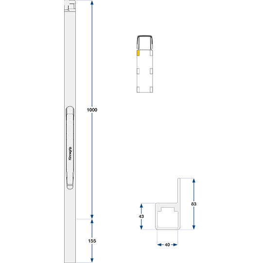 K30 front pillar, aluminum, left, 1000 mm BWH