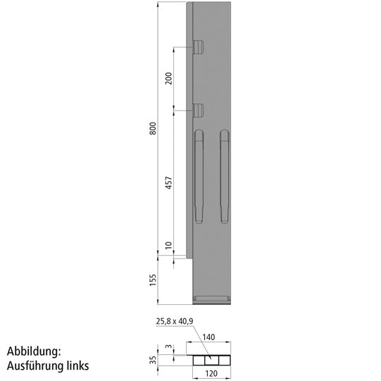 K20 rear corner pillar, R, anodized aluminium, 800mm, w/o lock