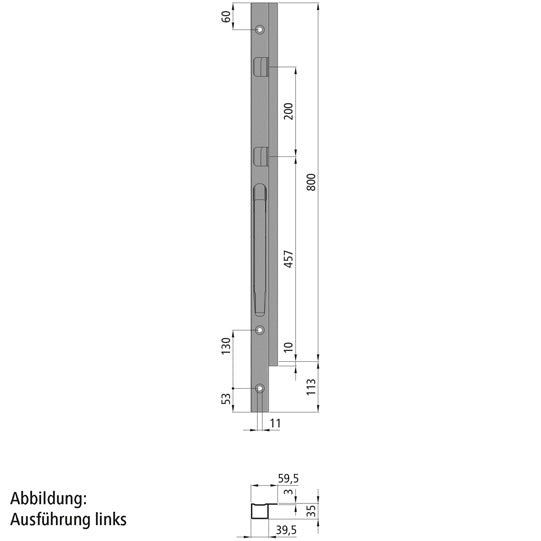 K20 Fr. corner stanchion, R, microZINQ 5, 800 mm, screw ver.