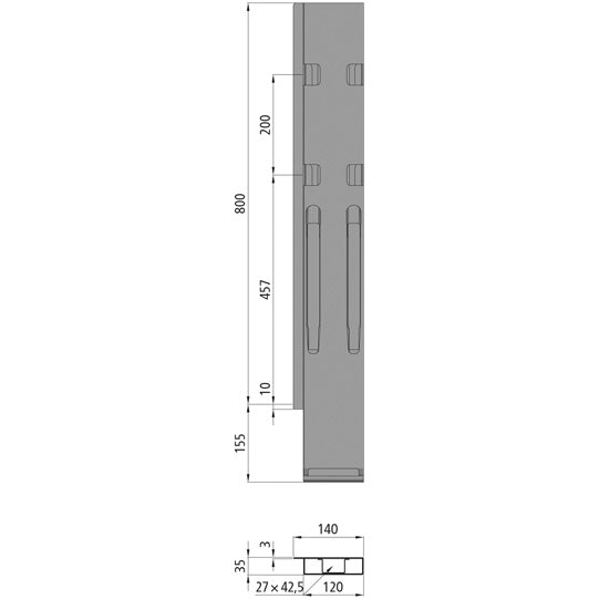 K20 Rear corner stanchion, L, microZINQ 5, 800mm,w.lock,DV
