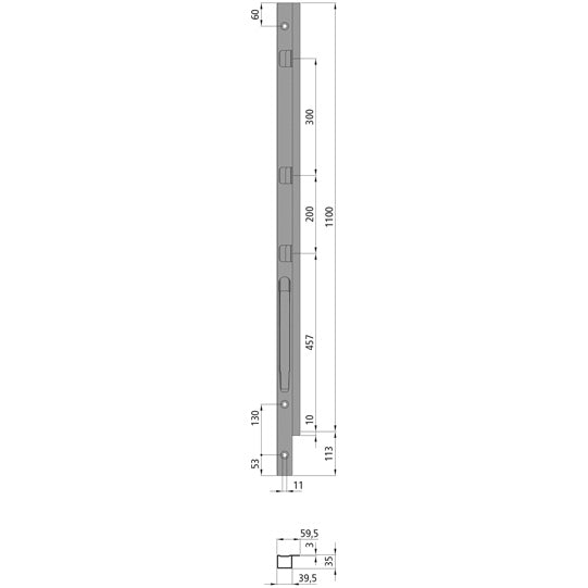 K20 Fr. corner stanchion, L, microZINQ 5, 1100 mm, screw ver.
