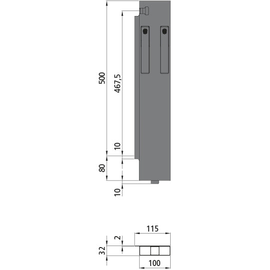 K15 Eckrunge hinten, links, Aluminium, 500 mm