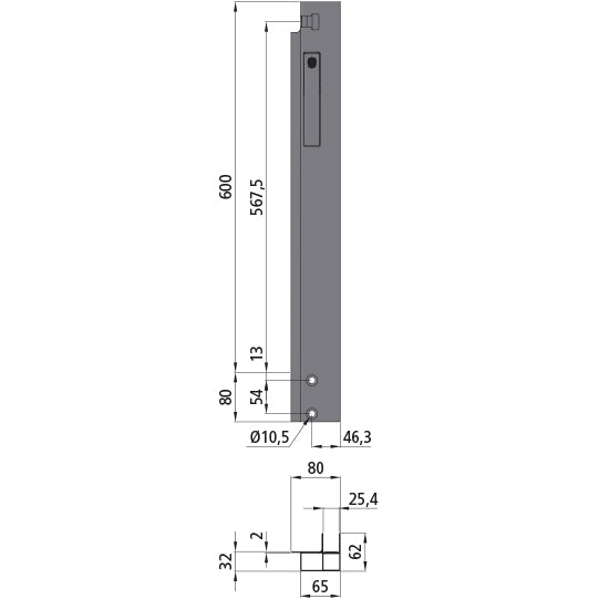 K15 Eckrunge vorne, rechts, Aluminium, 600 mm