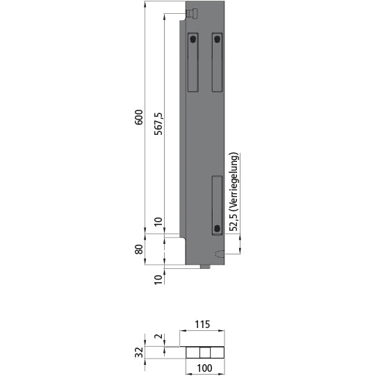K15 Eckrunge hinten, links, Aluminium, Doppelpendel, 600 mm