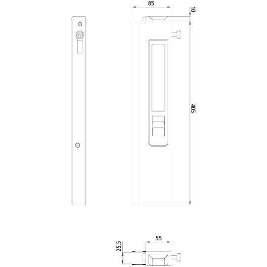 T50 long travel lock, aluminum, 405 mm, R