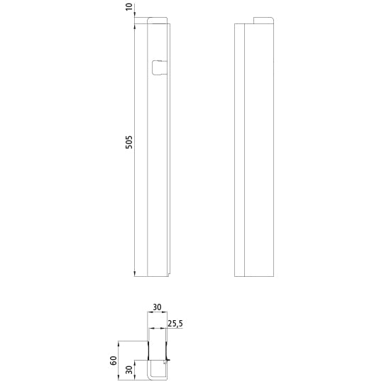 T50 lock. profile/ctrholder, aluminum, 505 mm, L