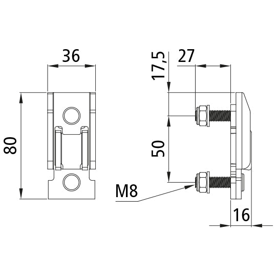 T50 pelarficka för T50 mittstolpe, lång skruv 27 mm