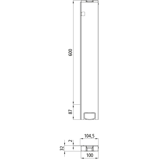 T50 bakre hörnstolpe, aluminium, 600 mm, L