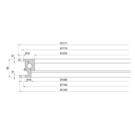 Ball race KLK HE1200-22, drilling pattern 1, 130 kN, 1200 mm