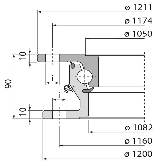 Ball race KLK HE1200-22W, hole pattern 1, 130 kN, 1200 mm
