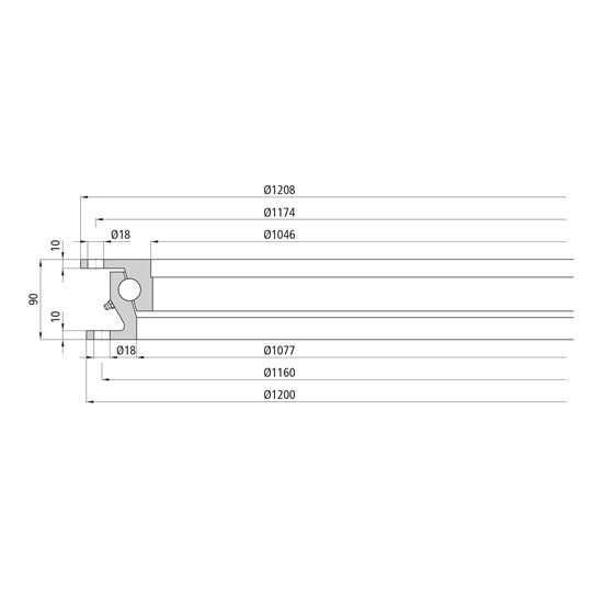 Ball race KLK HE1200-22W, hole pattern 1, 130 kN, 1200 mm