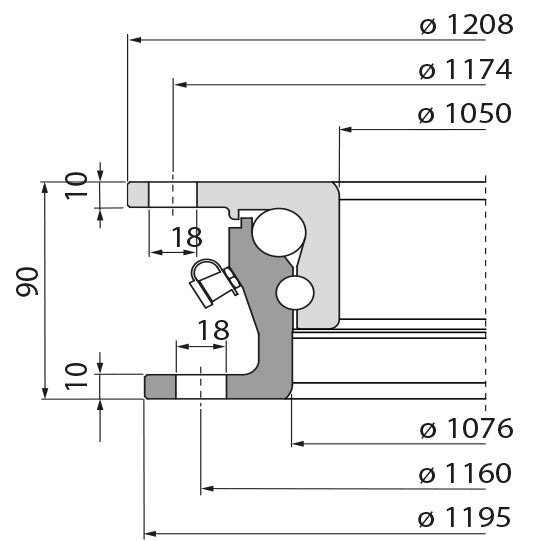Ball race KLK DR1200-13, drilling pattern 1, 130 kN, 1195 mm