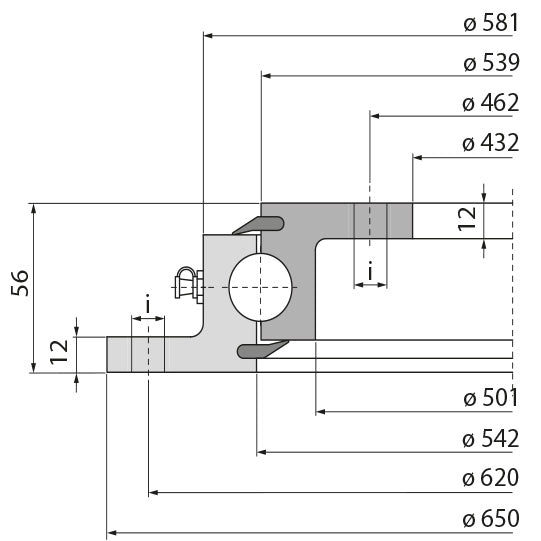 Ball race KLK KW92B23100, drilled, 80 kN, 650 mm