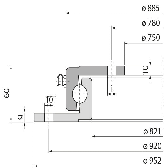 Ball race KLK 950ND, drilled, 60 kN, 952 mm