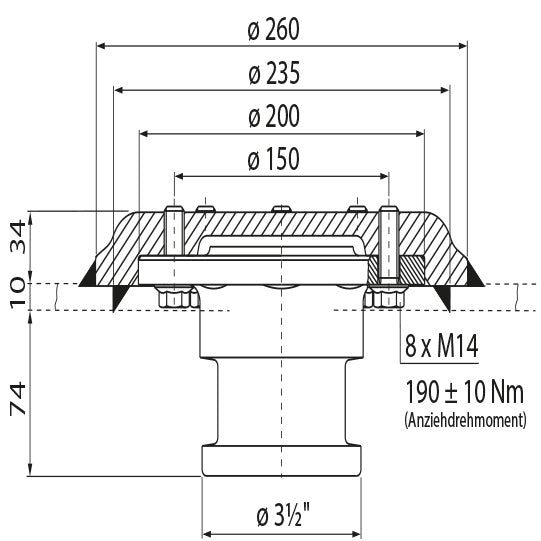 3 ½" kingpin KZ 1410, complete, 10/34 mm, D-value 162 kN