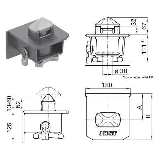 Container interlock R 434 F, for container chassis