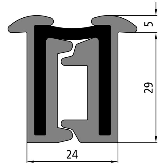 Stånggångjärn, anodiserad aluminium, mått H=29 mm, L=2700 mm