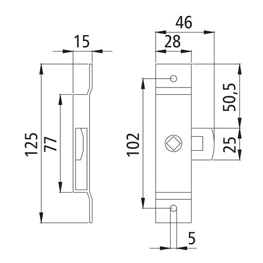 Tongue lock 125 x 28 mm, galvanised, can be used on both sides
