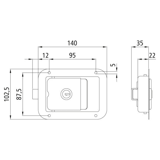 Built-in door lock, galvanised, w/ lock, SS wedge