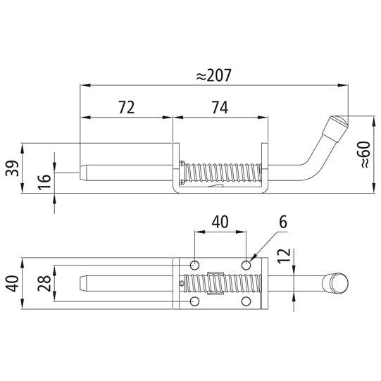 Fjäderbult med skruvplatta, galvaniserad, lång bult
