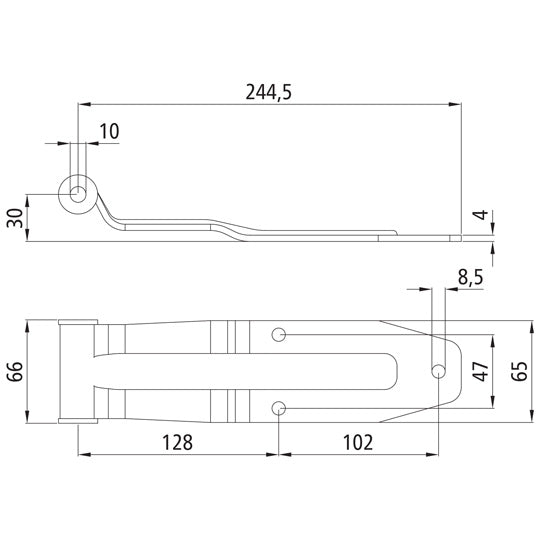 Hinge leaf, galvanised, L 256 mm, W 66/65 mm, H30 mm
