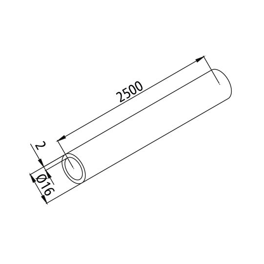 Rör för spanjolettlås, rostfritt stål, L 2500 mm, Ø 16 mm