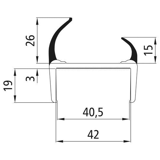 PVC hard-soft profile, grey, 40 mm, L 2700 mm