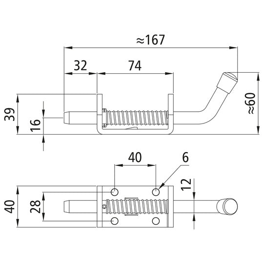 Spring latch w/ screw-on plate, galvanised stl.