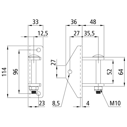 Angle bracket w/ bolt, stainless, f. hinge leaf