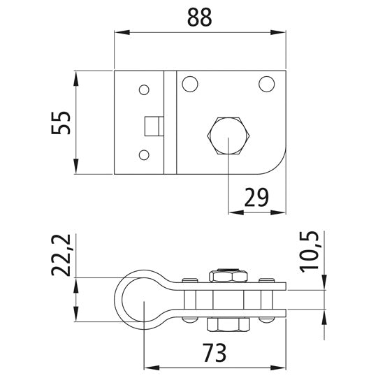 Lever fixing set, SS, f. Ø 22 mm espagnolette bar