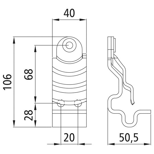 Bonnet latch, galvanised, f. Ø 22/27 mm espagnolette bar