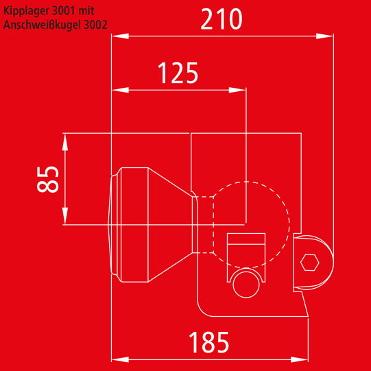 Tilting bearing 3001, ball Ø 80 mm, pin bore 24/24 mm