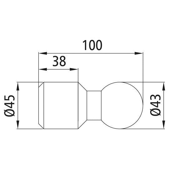 Svetskula 1002, kula Ø 43 mm, med rund tapp, rått stål.