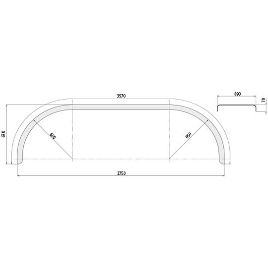 Double axle mudguard D ALQ 69270 (round), chequer plate