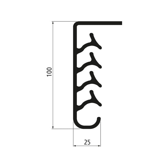 Splash guard apron, PE black, for screwing on, 100 × 3500 mm