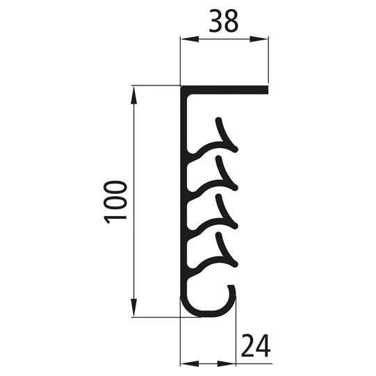 Splash guard apron, PE black, for screwing on, 100 × 3800 mm