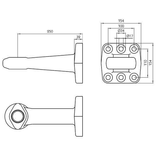 Drawbar eye Ø 40 mm, with flange, 6-hole