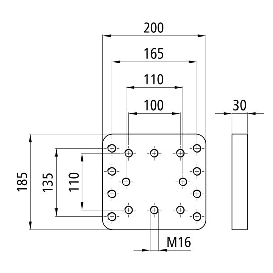 Screw-on plate, 200 x 185 x 30 mm