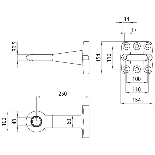 Drawbar eye form C/D w/ flange, 8 holes, drawbar eye Ø 40 mm