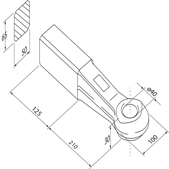 Drawbar eye f.m A w/ weld end, drawbar eye Ø 40 mm, 65 × 55 mm
