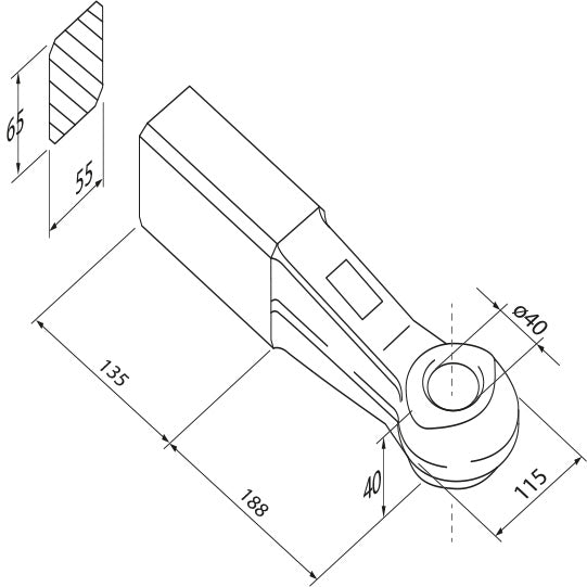 Drawbar eye form A with welded end, Swiss couplings, Ø 40 mm
