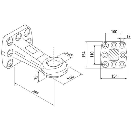 Drawbar eye f.m C/D w/ flange, 4 holes, drawbar eye Ø 40 mm, D