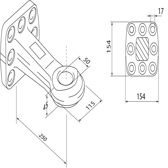Vetosilmukka fm C/D laipalla, 8 reikää, vetosilmukka Ø 50 mm, D