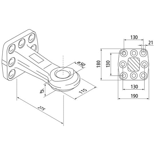 Drawbar eye f.m C/D w/ flange, 8 holes, drawbar eye Ø 50 mm, D