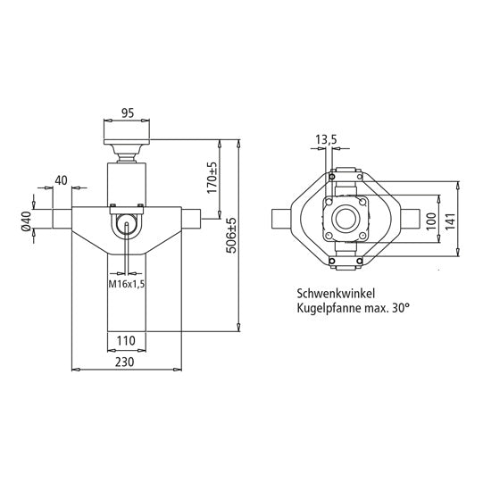 Tipping cylinder type TZE 4P 4513, stroke volume 6.1 l